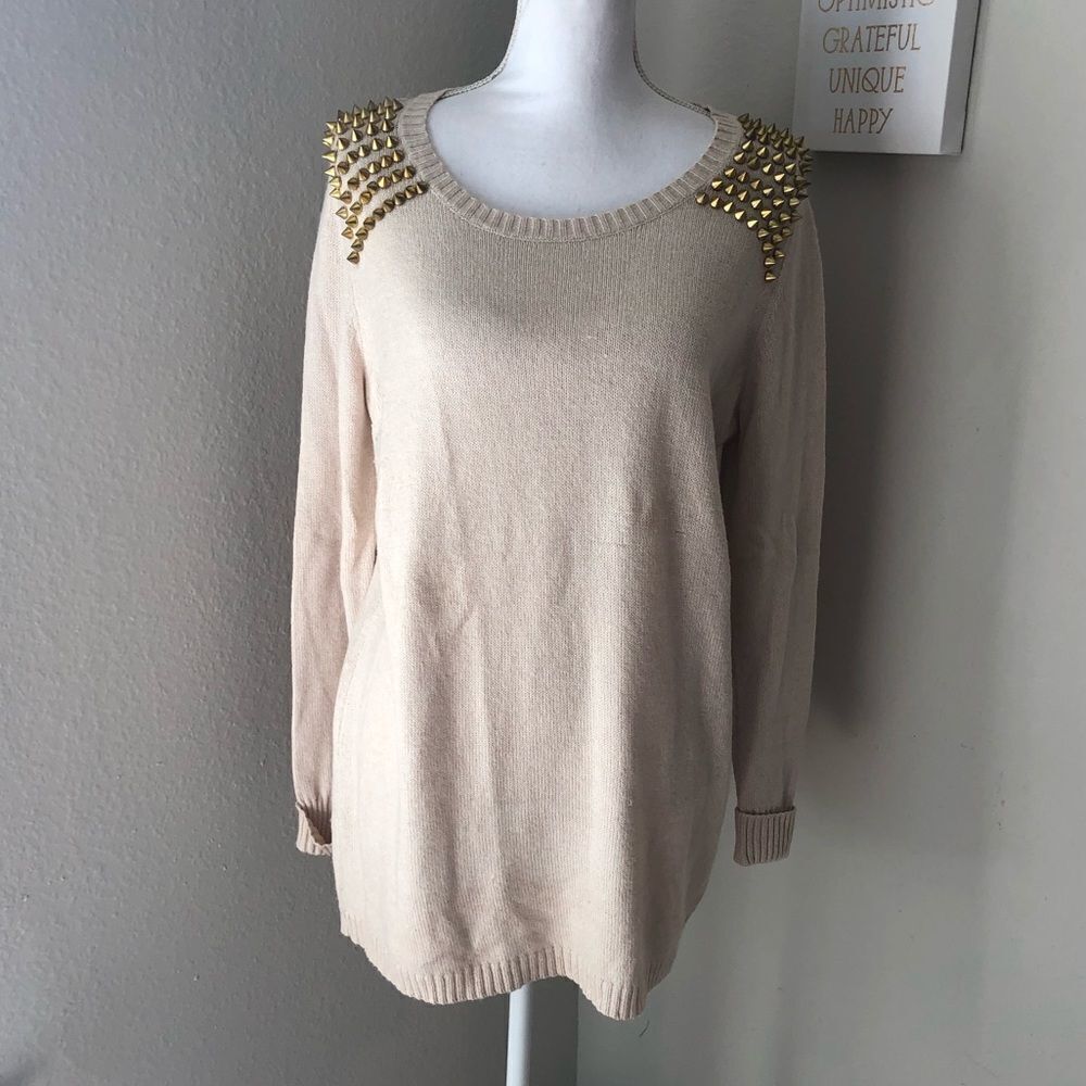 Gianni Bini Tan Sweater w/ Studded Accents